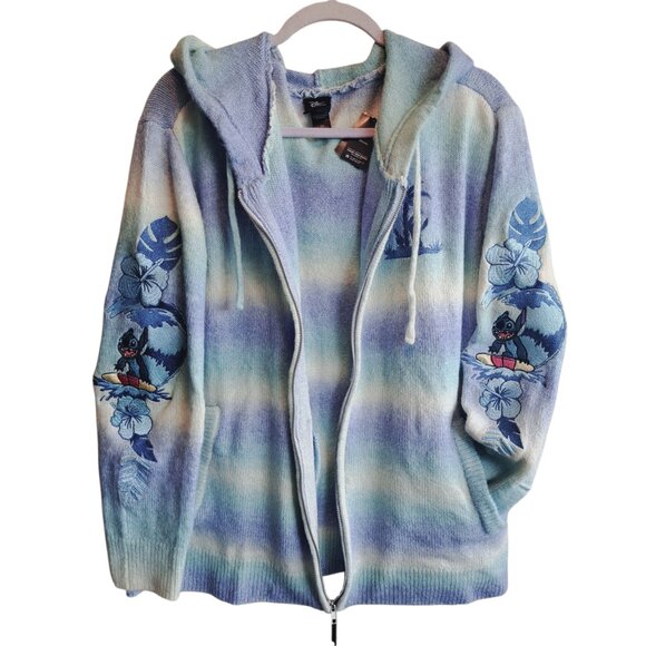 Disney Embroidered Lilo & Stitch 626 Surfing Watercolor Blues Hoodie Size 2X - Picture 4 of 11